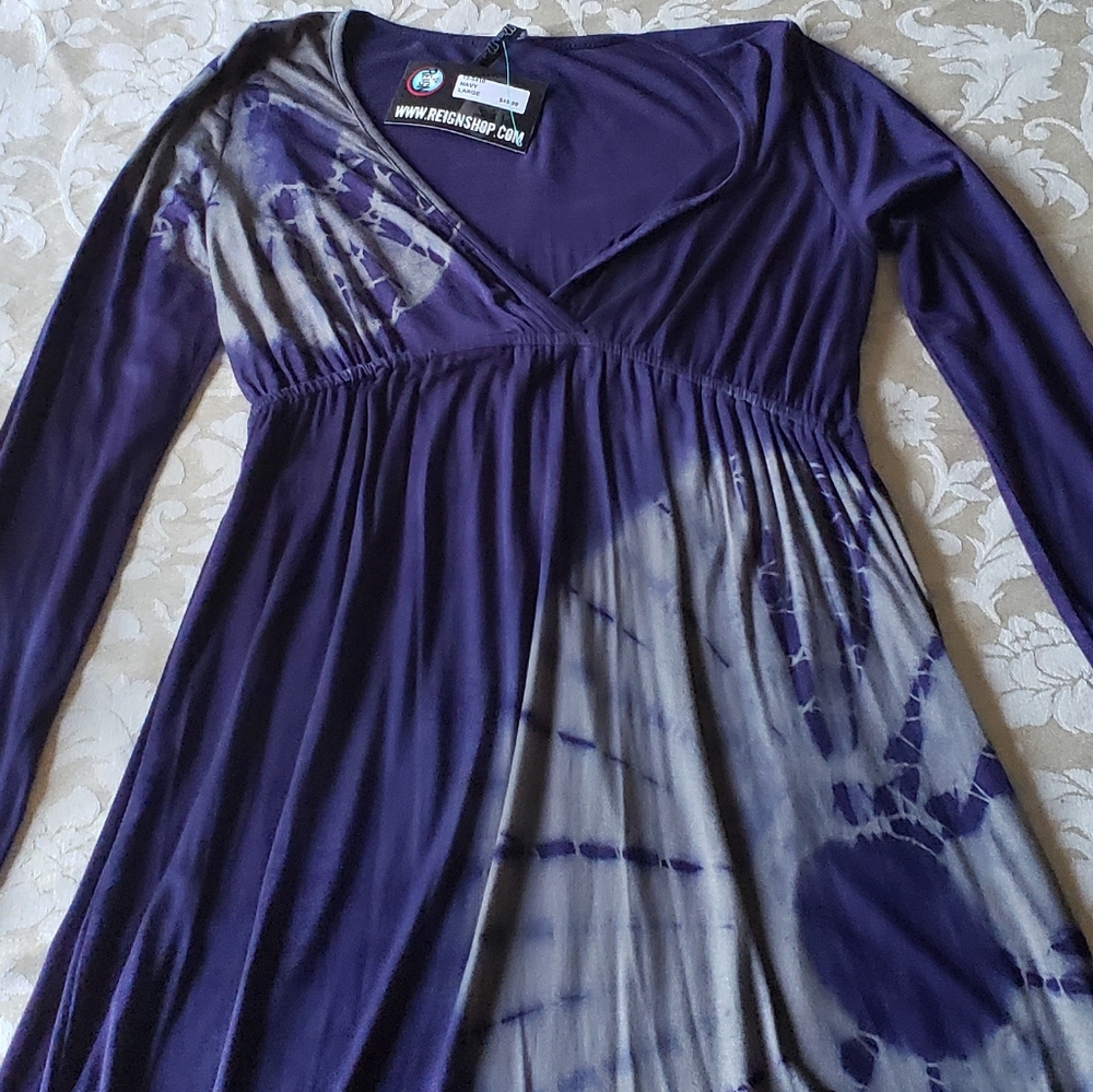 Blue long sleeve tie dye dress